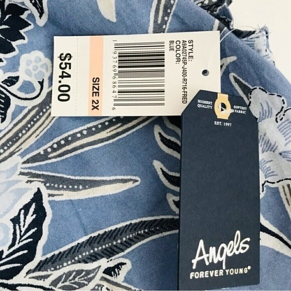 New! Angels Blue Floral Sleeveless Peasant High Neck Cotton Top - Picture 8 of 9